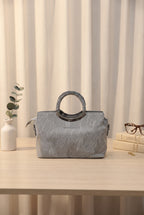 Top Handle Faux Leather Satchel Bag For Women (Cool Soft Grey)