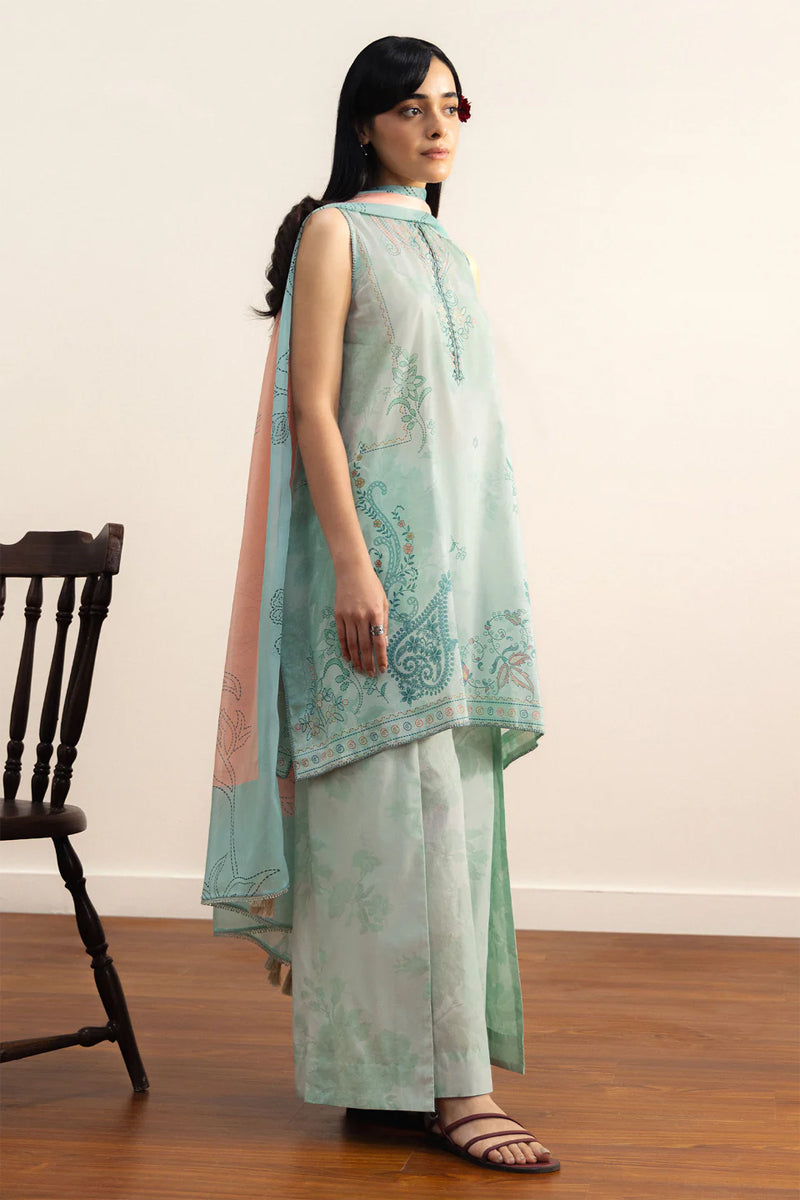COCO By Zara Shahjahan - 3-Piece Unstitched Printed Lawn Suit (Pale Aqua)