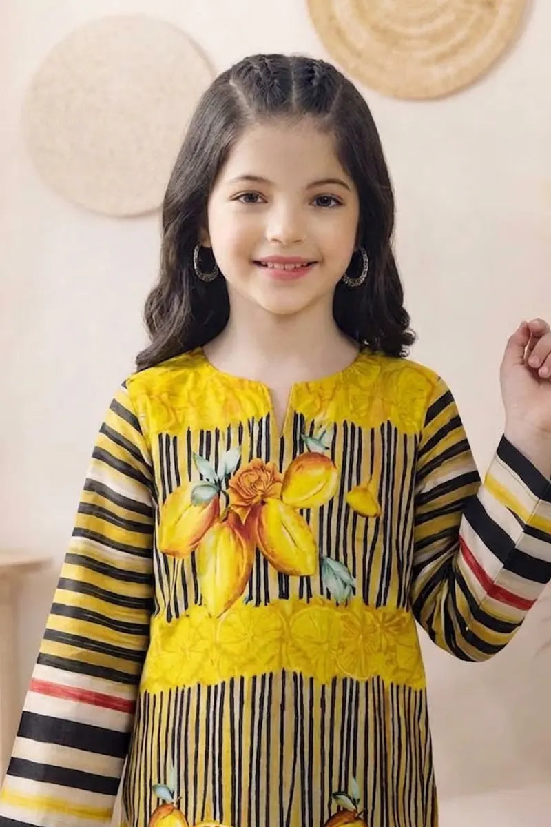 Ting Tone by Almeerah - Girls Unstitched 2-Piece Suit (Lemon Yellow)