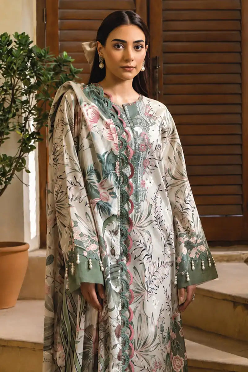 Jade Classic Cambric Collection Vol-05 - 3 Piece Unstitched Printed Suit (Soft Off-White)