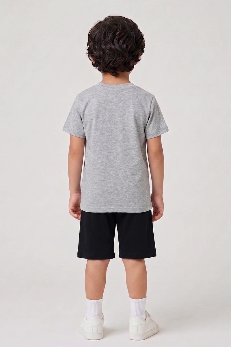 Boys T-Shirt & Shorts Set (Heather Grey & Jet Black)
