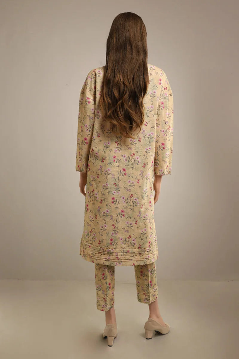 Saya Special Unstitched Khaddar 2-Piece Same Print Suit (Light Cream)
