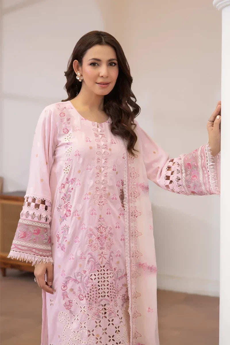 Aqua By Johra - 3PC Unstitched Embroidered Lawn Suit (Light Pink)