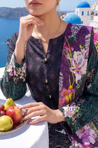 Aabruh Vol-1 3PC Unstitched Printed Lawn Suit (Deep Midnight Violent & Charcoal Olive)