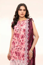 Zesh - 3PC Unstitched Embroidered Lawn Suit (Baby Pink & Wine)
