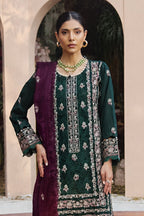 Mahrin By Johra - Premium 3PC Unstitched Embroidered Lawn Suit (Deep Emerald & Deep Plum)