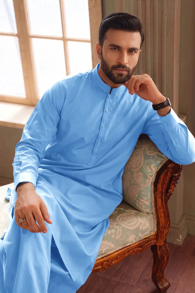 Men’s Wash & Wear Unstitched Fabric By KBC Fashion (Light Sky Blue)