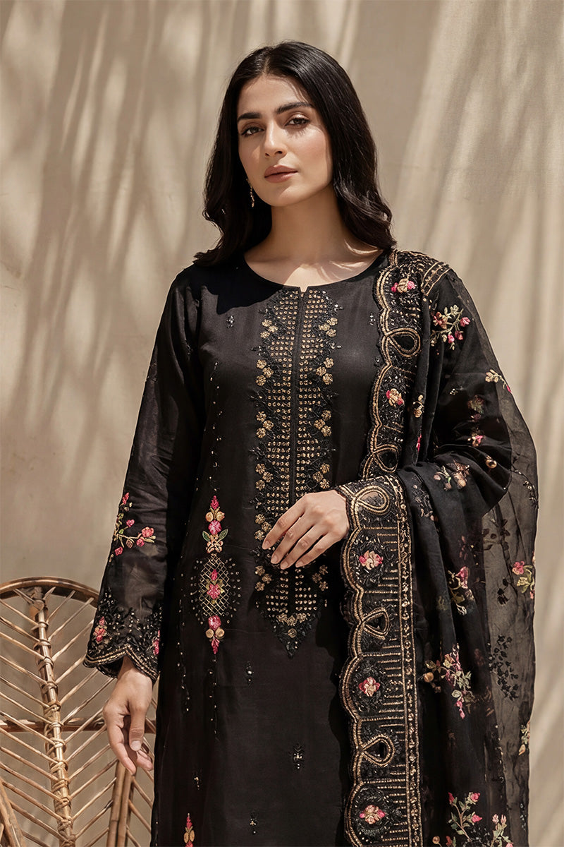 Millat - 3PC Unstitched Embroidered Lawn Suit (Black)