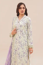 Zesh - 3PC Unstitched Embroidered Lawn Suit (Pale Pistachio Cream & Soft Lavender)