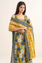 Sapphire Vol.7 - 3PC Unstitched Printed Lawn Suit (Mustard Yellow & Slate Blue Floral)