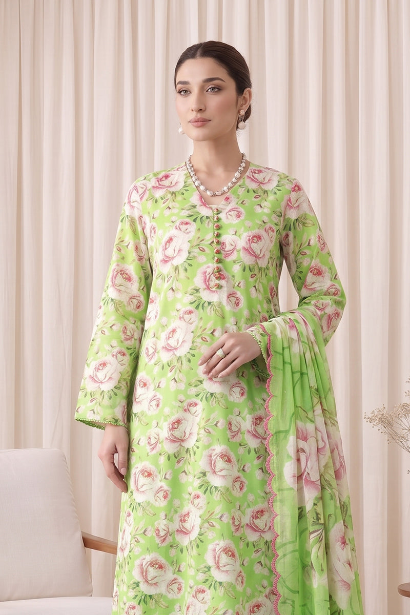 Gul Rang By Bareezé – 3-Piece Unstiched Printed Classic Lawn (Lime Green)