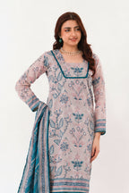 Zesh - Drop Fourteen Printed Series 3PC Unstitched Lawn Suit (Pastel Gray & Teal)