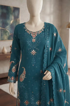 Marvi by Breeza Fashion - 3PC Unstitched Embroidered Lawn Suit (Peacock Blue)