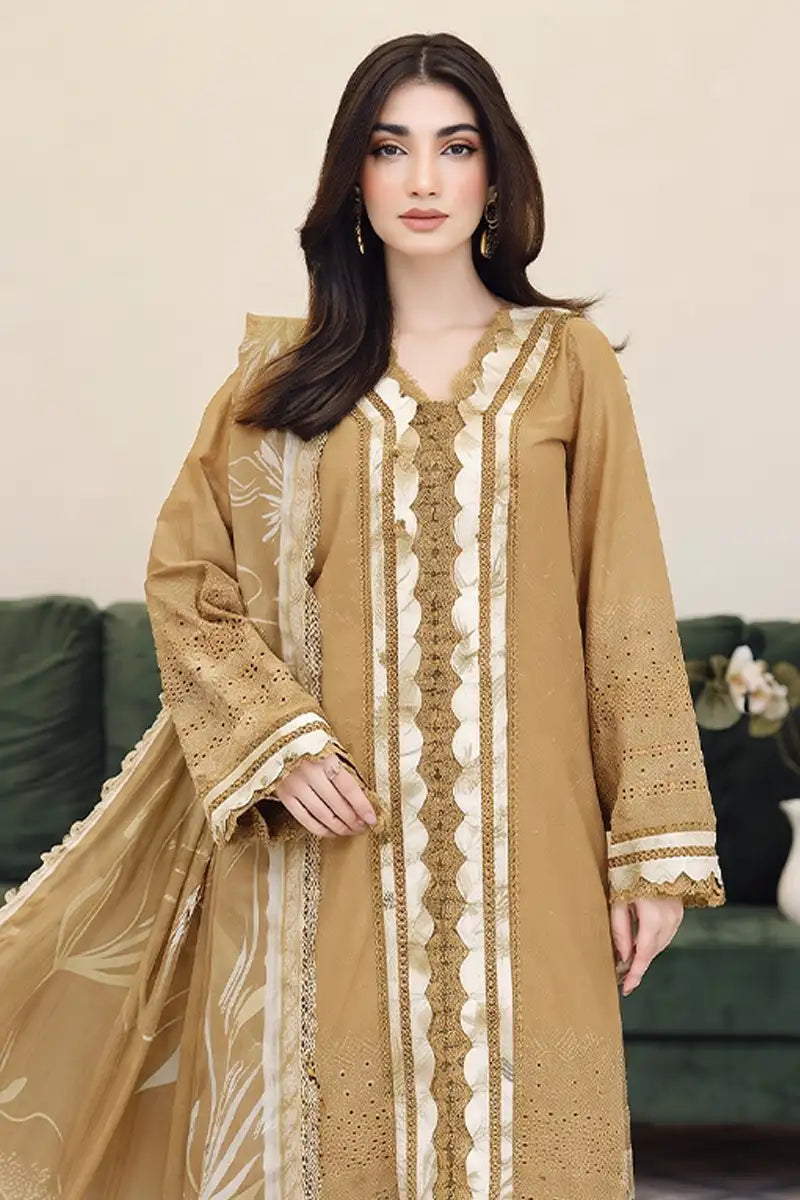 Emerald By Johra - 3 Piece Unstitched Embroidered Chikankari Lawn Suit (Mustard)