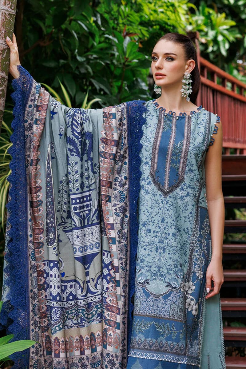 Urbane By Jade Vo.4 - 3pc Unstitched Classic Printed Lawn (Muted Steel Blue & Navy)