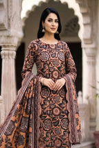 Zesh - 3PC Unstitched Embroidered Lawn Suit (Warm Apricot & Dark Chocolate Brown)