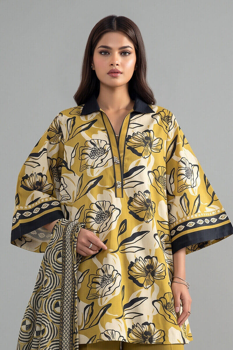 Sapphire (Vol.4) - 3PC Unstitched Printed Lawn Suit (Olive Yellow)