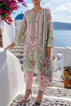 Aabruh Vol-1 3PC Unstitched Printed Lawn Suit (Pastel Pink & Pista)