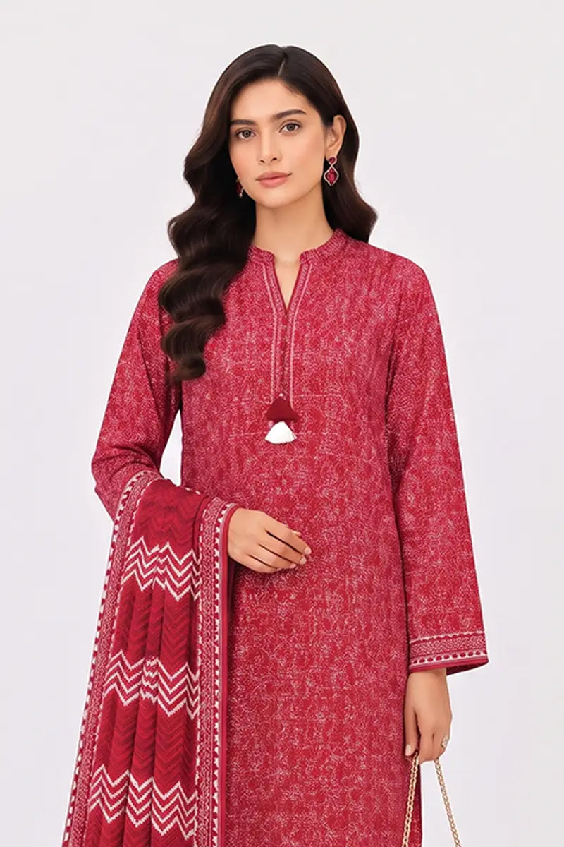 Khaadi Pre-Fall Cambric Series V-6 - 3PC Unstitched Suit (Maroon Red)