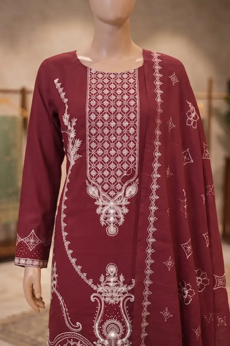 Dream by Breeza Fashion - 3PC Unstitched Embroidered Lawn Suit (Maroon)