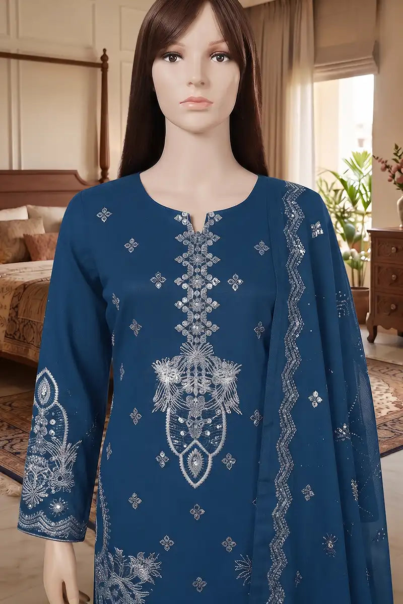 Arooj by Breeza Fashion - 3PC Unstitched Embroidered Lawn Suit (Blue)