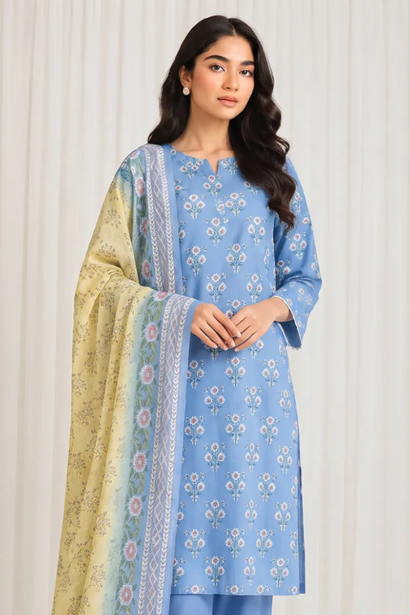 Sapphire Lawn Vol-09 - 3PC Unstitched Printed Lawn Suit(light blue)