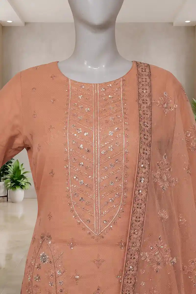 Pariyon Ki Rani by Breeza Fashion - 3PC Unstitched Embroidered Lawn Suit (Dusty Peach)