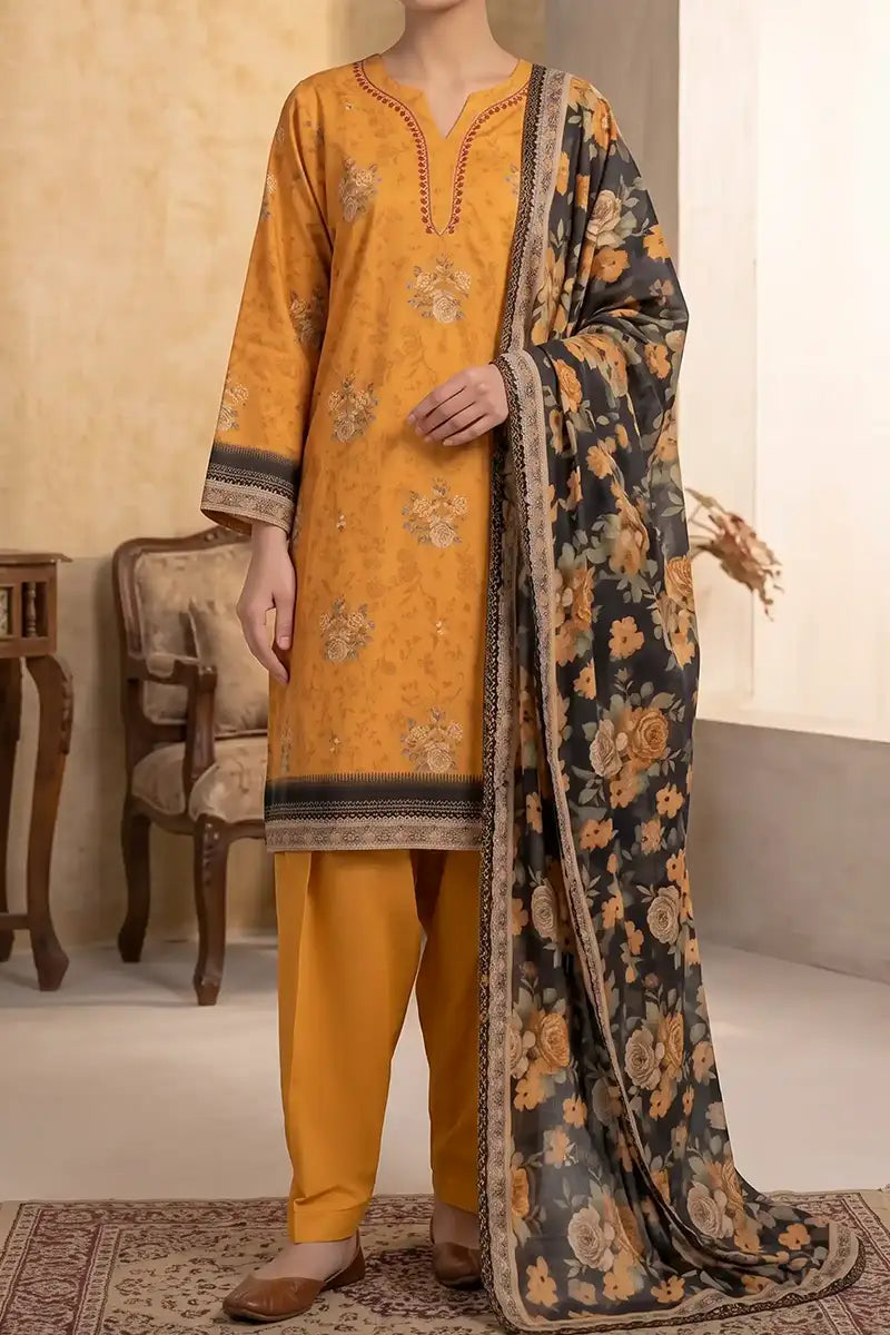 Mehar Unstitched 3-Piece Lawn Collection (Mustard)