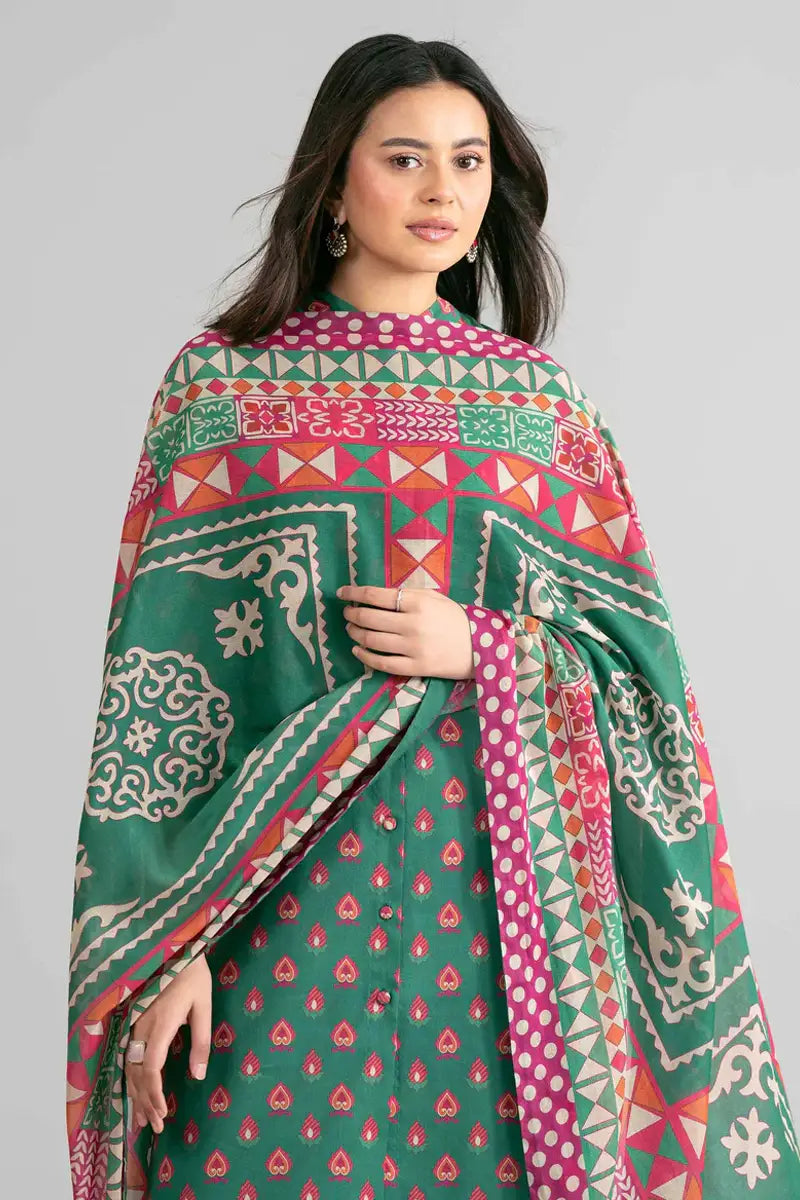 Sapphire Vol.7 - 3PC Unstitched Printed Lawn Suit (Emerald Green)