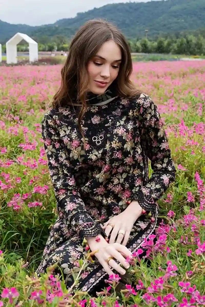 Sapphire Lawn Vol.08 - 3PC Unstitched Printed Lawn Suit (Jet Black)