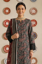 Nishat - Unstitched 3pc Printed Lawn (Black & Maroon)