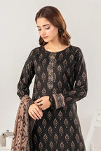 Zesh - 3PC Unstitched Embroidered Lawn Suit (Jet Black & Muted Mocha)