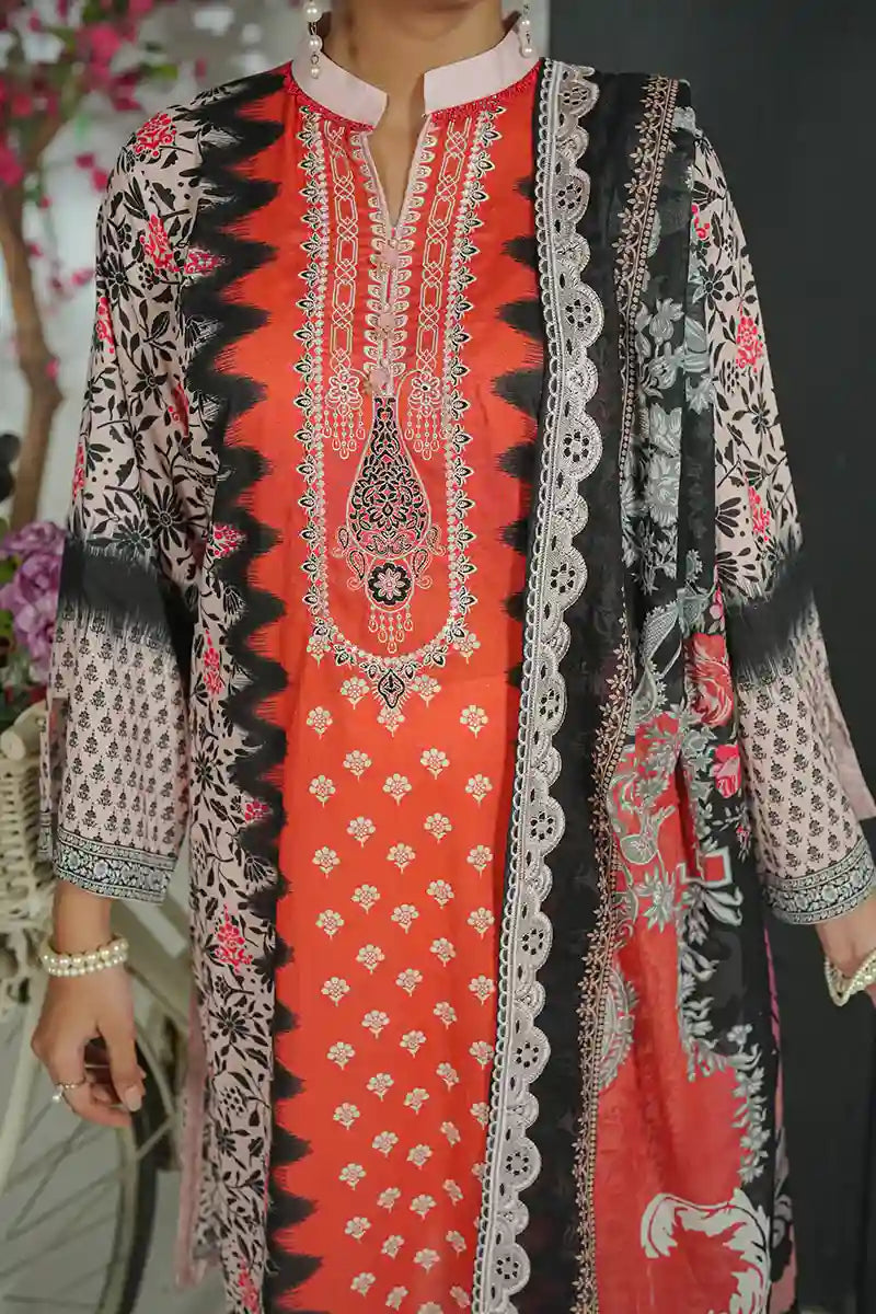 Mehrun by KBC Fashion Unstitched 3-Piece Lawn Collection (Vibrant Orange)