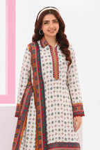 Zesh - Drop Fourteen Printed Series 3PC Unstitched Lawn Suit (Off-White)