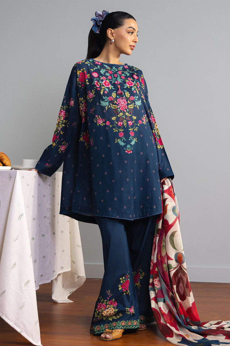 COCO By Zara Shahjahan - 3-Piece Unstitched Printed Lawn Suit (Deep Navy)