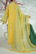 Prestige By KBC Fashion - 3 Piece Unstitched Embroidered Lawn Suit with Chiffon Dupatta (Bright Lemon Yellow)