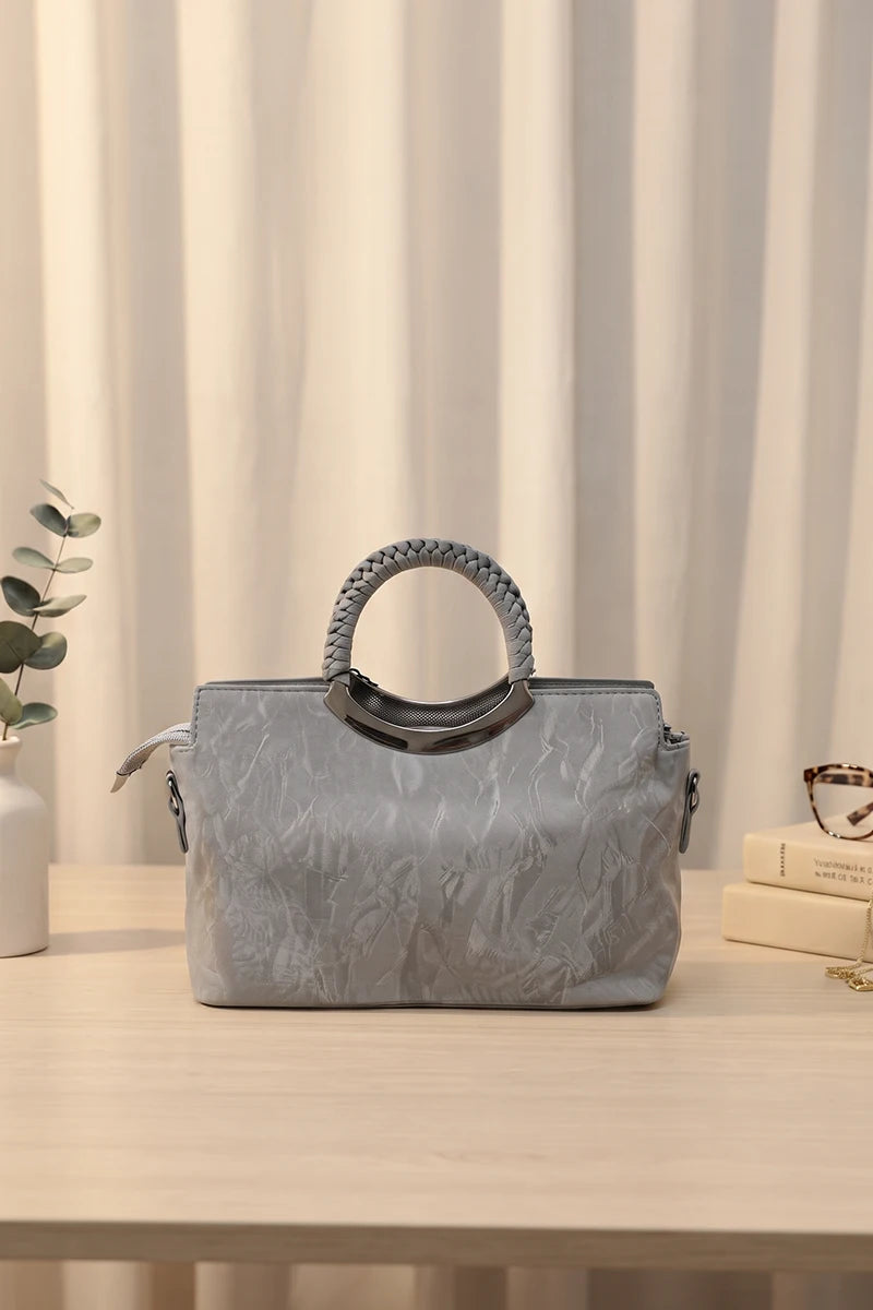 Top Handle Faux Leather Satchel Bag For Women (Cool Soft Grey)