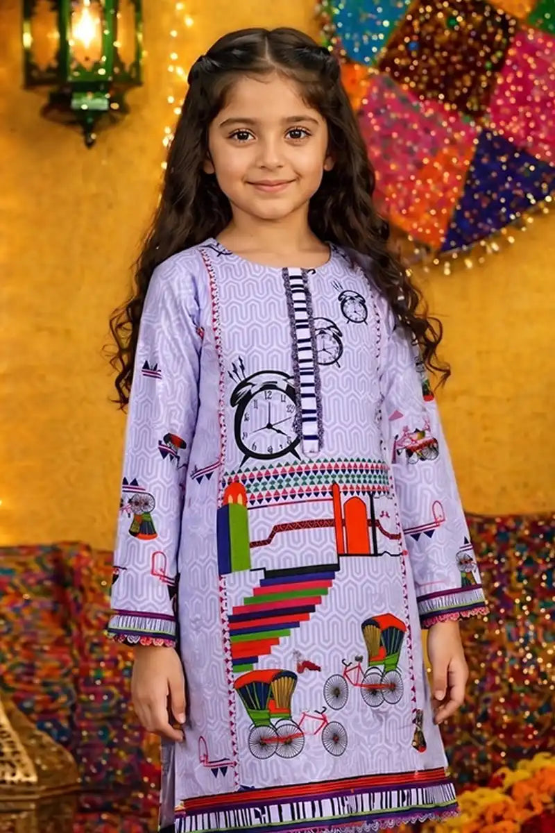 Ting Tone by Almeerah - Girls Unstitched 2-Piece Suit (8 to 12 Years) (Pastel Lilac)