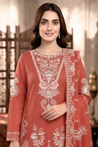 Shah Jaha by Breeza Fashion - 3PC Unstitched Embroidered Lawn Suit (Terracotta Pink)