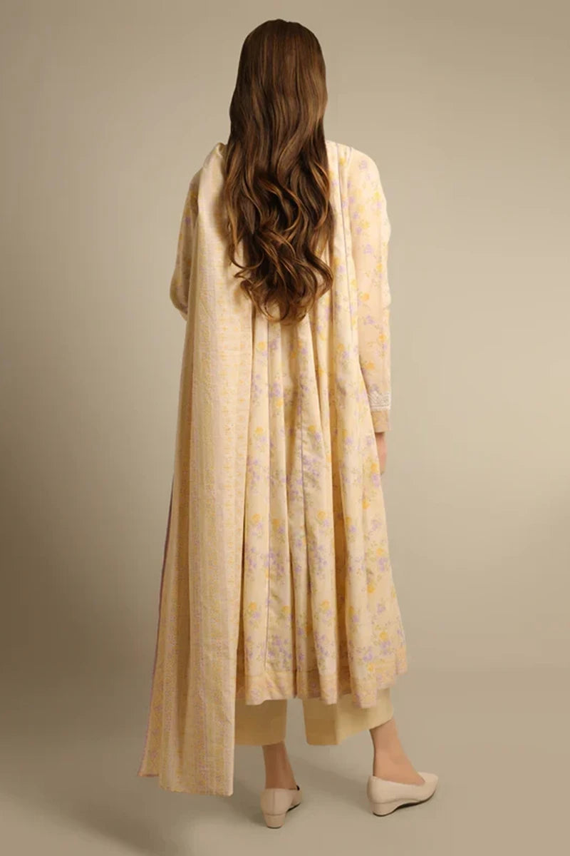 Saya Special Unstitched Khaddar 3-Piece Same Print Suit (Light Beige)