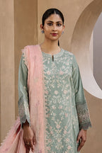 Mahrin By Johra - Premium 3PC Unstitched Embroidered Lawn Suit (Mint Green & Peach Blossom)