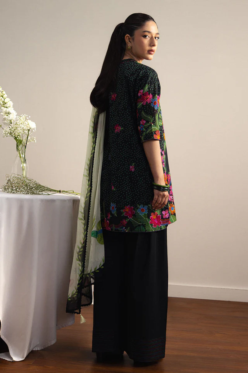 COCO By Zara Shahjahan - 3-Piece Unstitched Printed Lawn Suit (Black & Hot Pink)