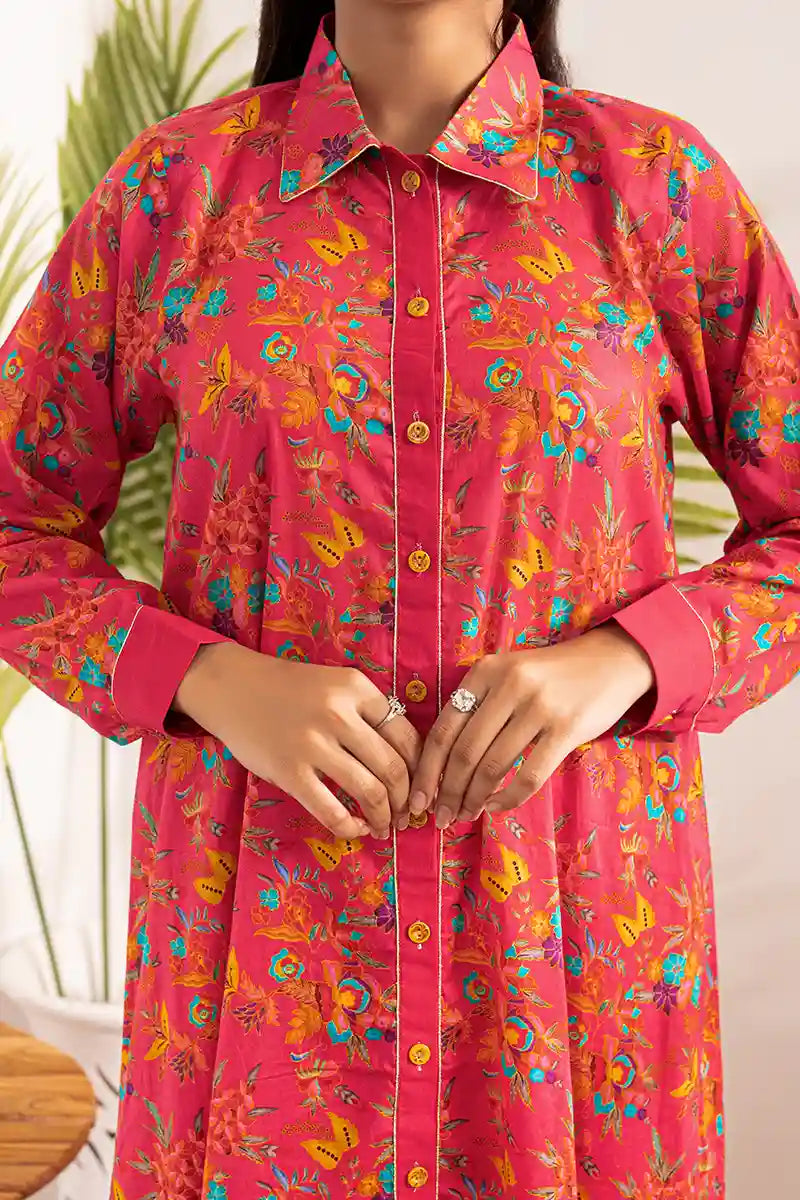 Naqsh Premium Printed Lawn Stitched Suit Set (Magenta)