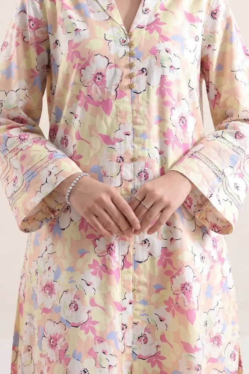 Saya Special Unstitched Khaddar 2-Piece Same Print Suit (Soft Peach)