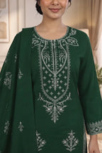 Gulmeher by Breeza Fashion - 3PC Unstitched Embroidered Lawn Suit (Dark Green)