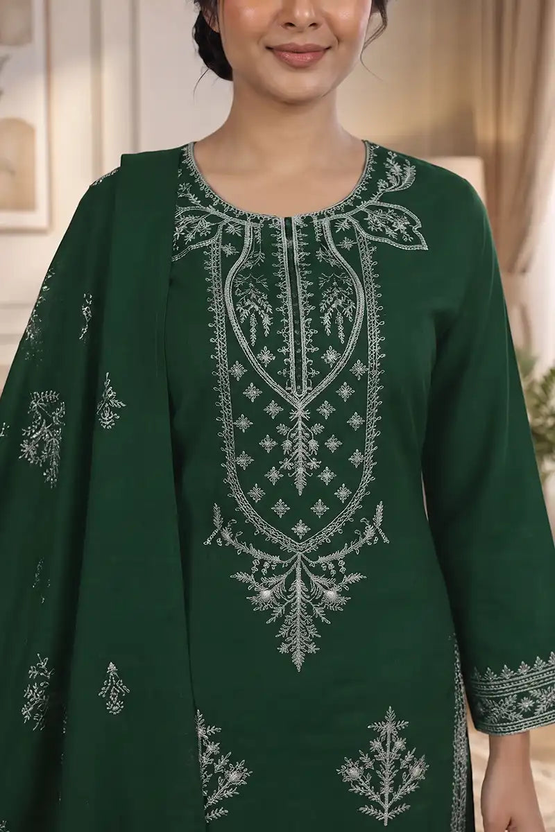 Gulmeher by Breeza Fashion - 3PC Unstitched Embroidered Lawn Suit (Dark Green)