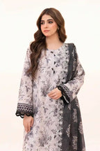 Zesh - 3PC Unstitched Embroidered Lawn Suit (Light Grey & Charcoal)