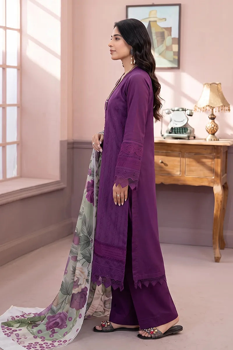 Gul-e-Seher By Johra - 3PC Unstitched Chikankari Lawn Suit (Purple)