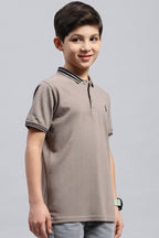 Boy's Textured Cotton Polo T-Shirt (Warm Grey)