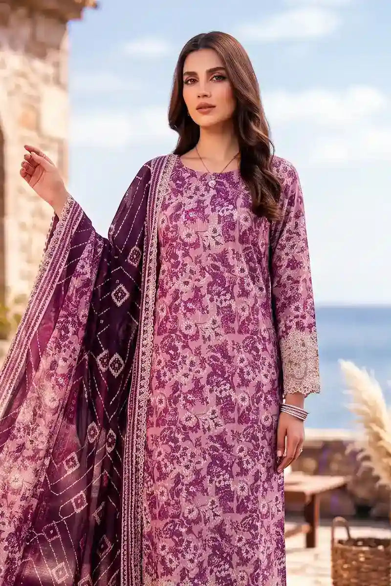 Zesh - 3PC Unstitched Embroidered Lawn Suit (Lilac Pink)